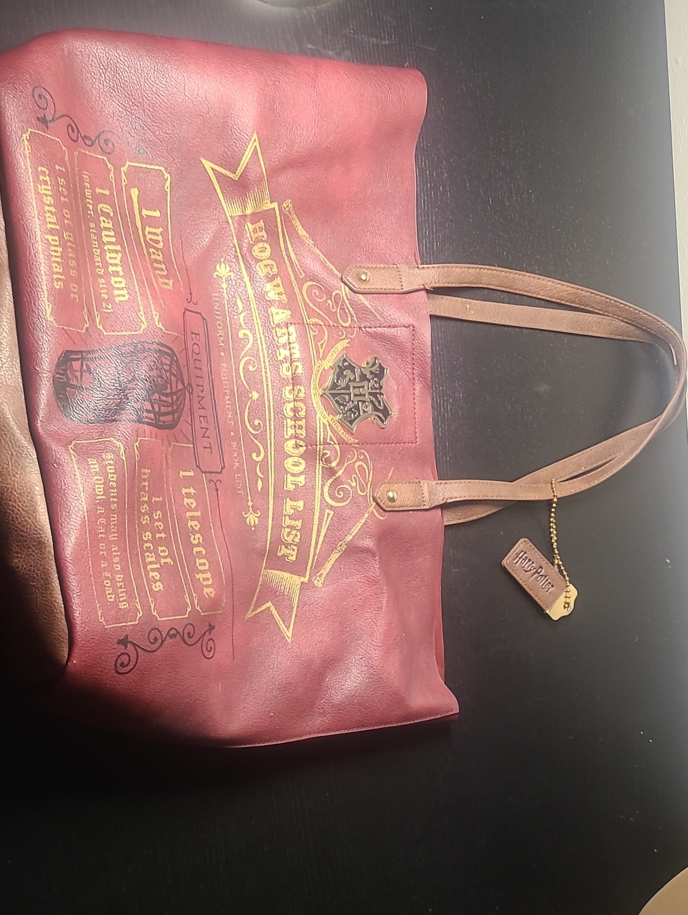 Harry Potter Hogwarts Maroon Tote with Gold Crest and Print